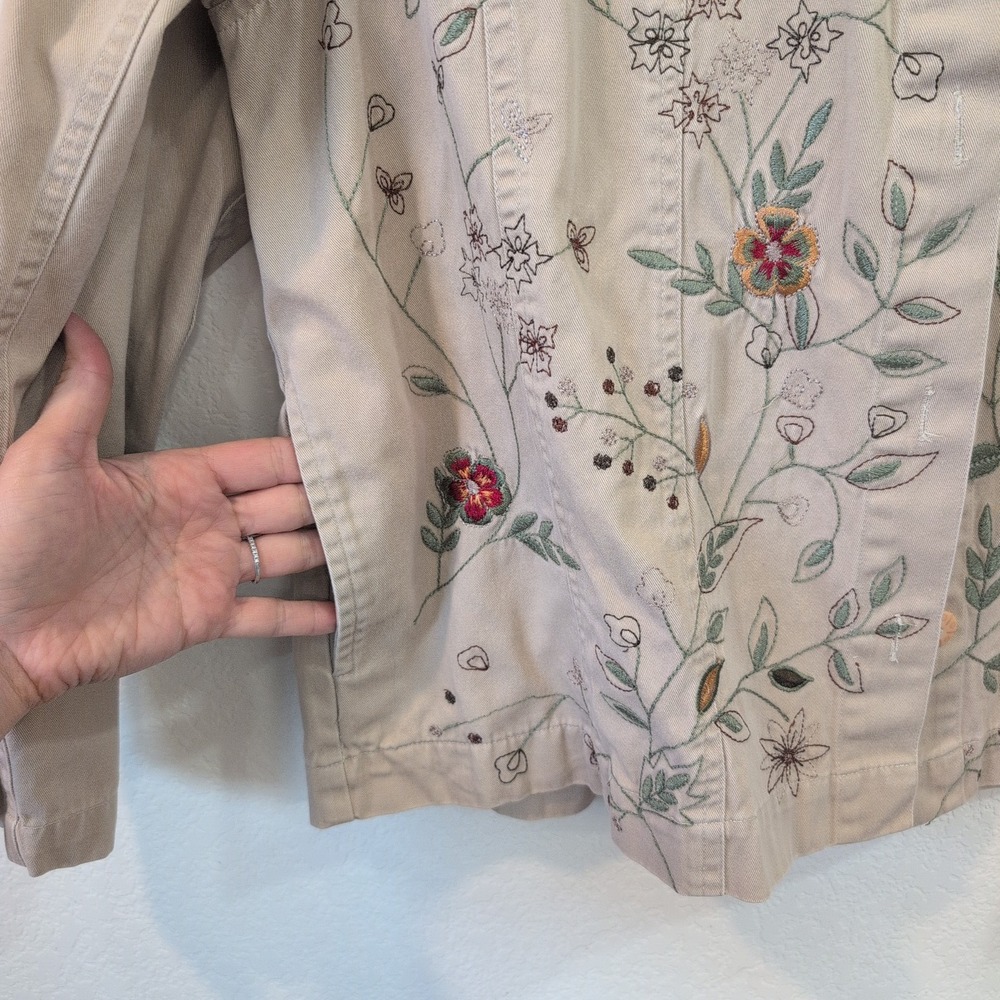 Tantrums Womens XXL Tan Cotton Floral Embroidered Jacket Boho Cottagecore Granny - Picture 6 of 8